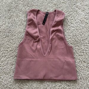 Out From Under Hailey Plunge Ribbed Seamless Knit Cropped Tank Top